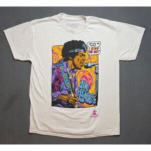 Jimi Hendrix‎ T Shirt Large Graphic "Scuse Me While I Kiss The Sky" Liquid Blue